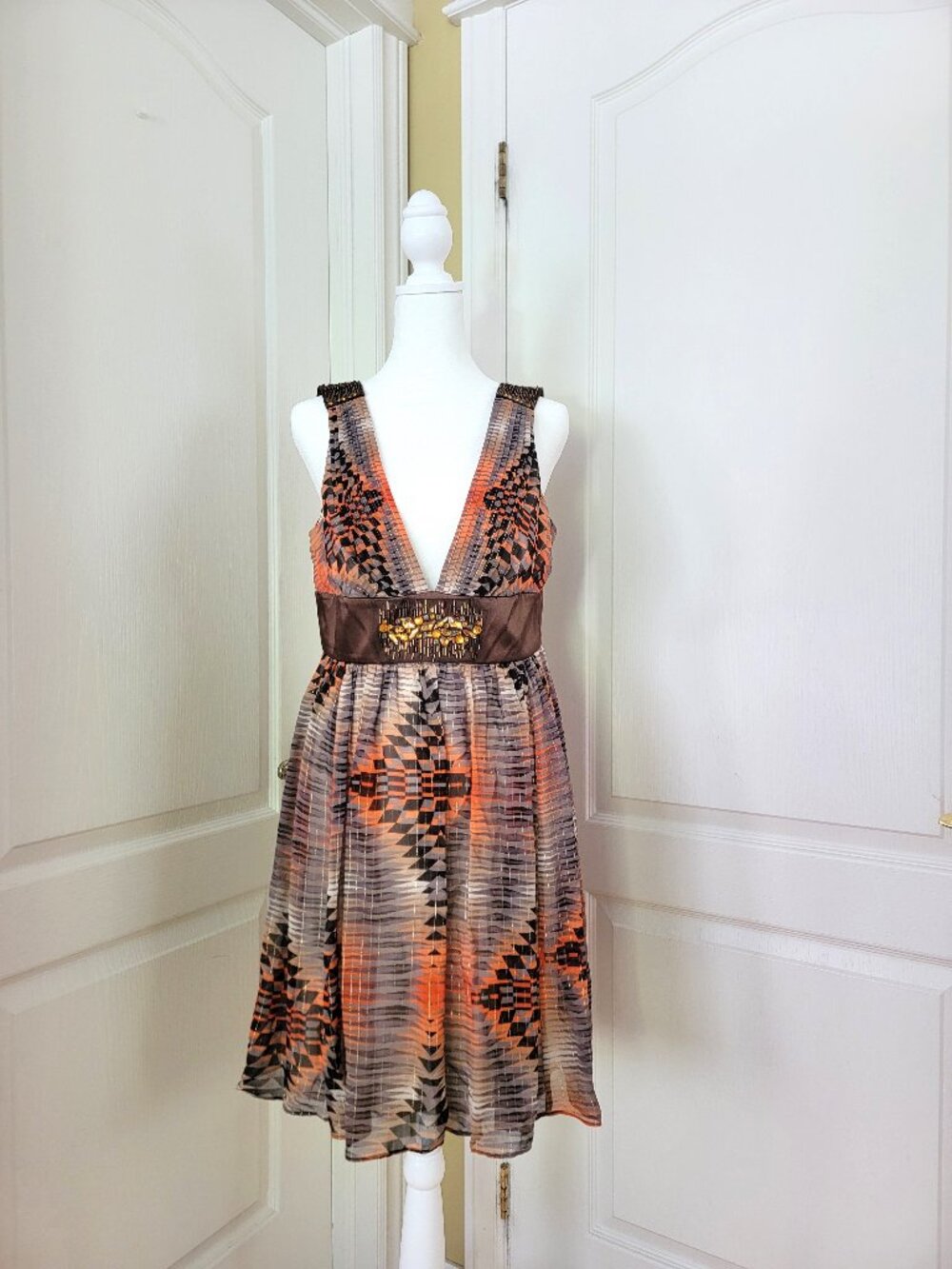 BCBG MAXAZRIA SEQUINS AND BEADS DECO MINI DRESS